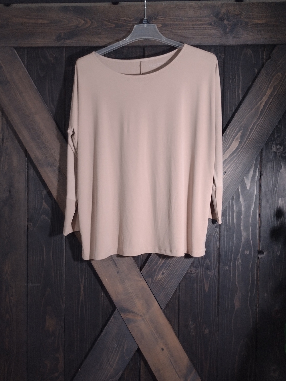 Susan Graver Soft Taupe Boatneck Long Sleeve Top